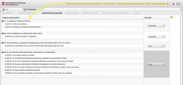 Result of the Unified Registry of Child Abuse (RUMI) simulator alerting of a risk of "Negligent Abuse" based on a simulation where no risk factors linked to physical, emotional or sexual abuse were included