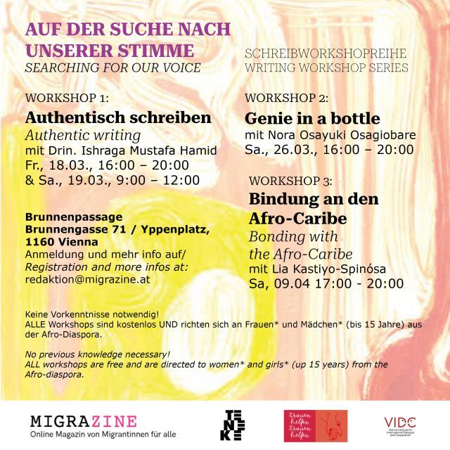 Programmflyer Workshop Programm 18.3., 19.3. und 26.3.