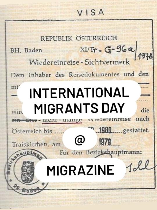 Migrant document on the background image with the word "International migrants day" on the front